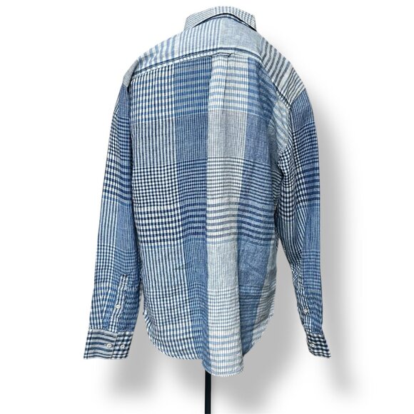 Tommy Bahama Men's L Blue Plaid Linen Patchwork Button Up Shirt Coastal Island - Picture 4 of 8